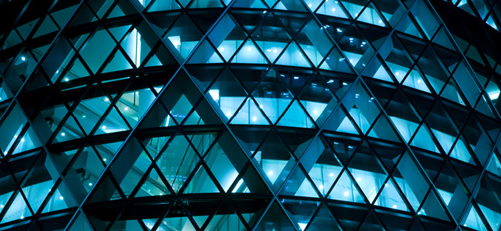 Facade close-up of the building "The Gherkin" with diamond-shaped windows