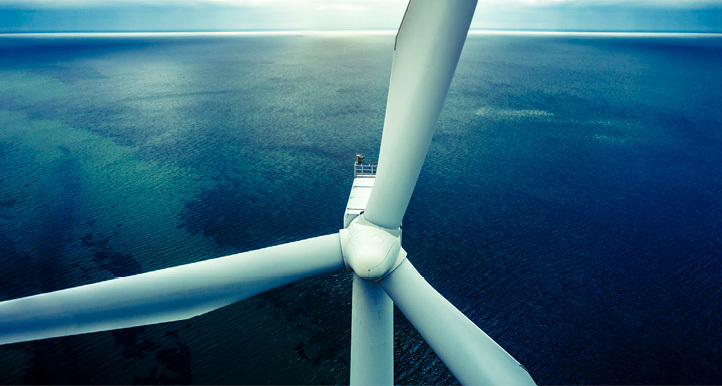 Close-up photo of offshore wind turbine
